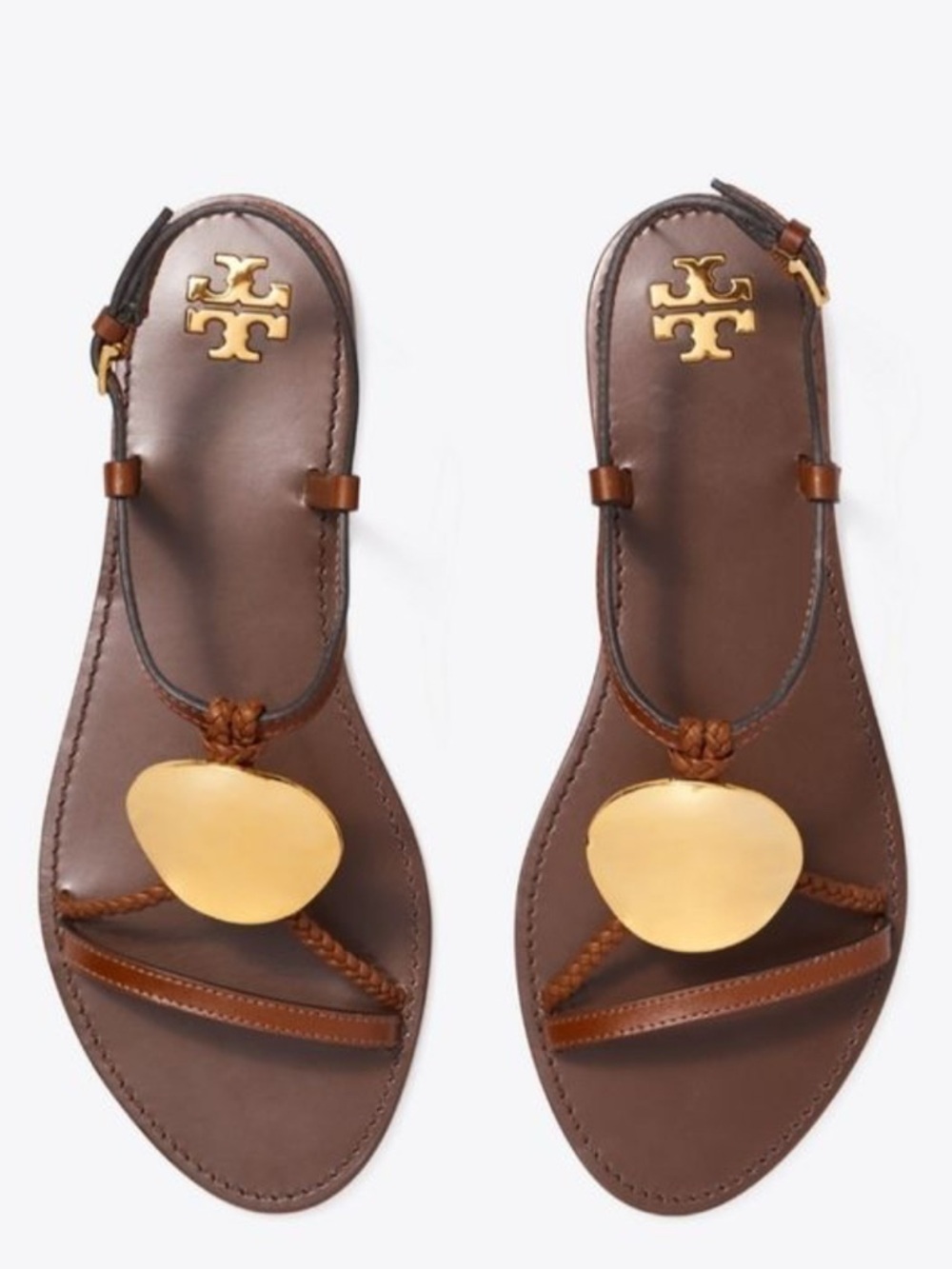 Tory Burch Patos Leather Flat Slingback Sandals sandals size
7 Brown and gold